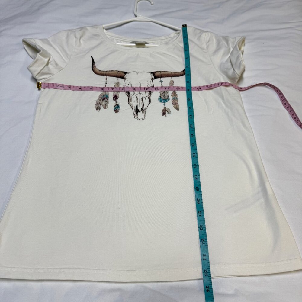 Ariat Cuffed Sleeve Graphic T-Shirt Medium Ivory EUC - Picture 10 of 12